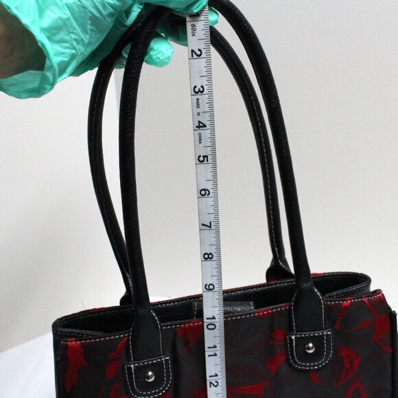 Wilsons Leather Red & Black Roses or Floral Fabric & Leather Bag - Picture 8 of 9